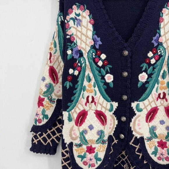 Jennifer & Company Knit Blue Floral Embroidered Sweater Jacket woman's size smal - Picture 5 of 15